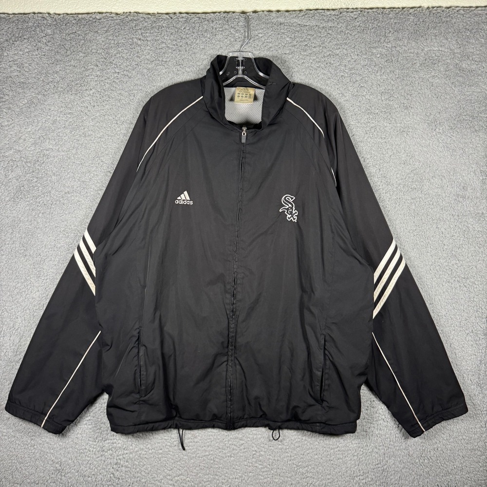 Adidas Chicago White Sox MLB Windbreaker Jacket 2XL Black Full Zip 3-Stripe Y2K